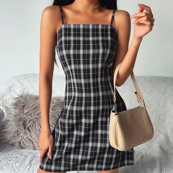 2021 elegant stylish spaghetti strap plaid es backless hip sling womens new casual fashion ladies vestidos v0m6, Black;gray
2021 elegant stylish spaghetti strap plaid es backless hip sling womens new casual fashion ladies vestidos v0m6, Black;gray