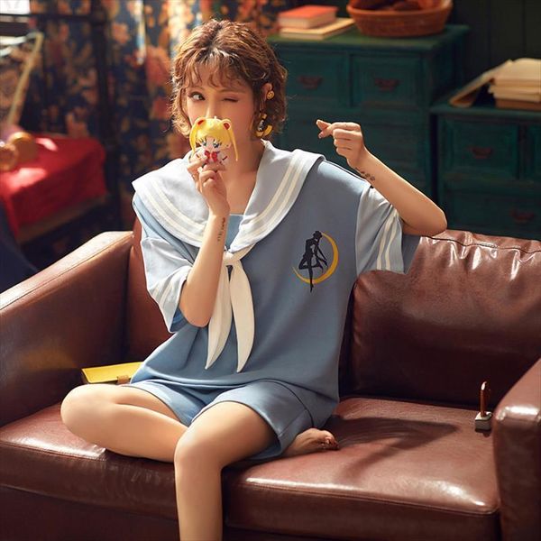spring and summer pajamas suit womens sleepwears cute cartoon sailor home service short sleeved shorts can be worn outside, Black;red
spring and summer pajamas suit womens sleepwears cute cartoon sailor home service short sleeved shorts can be worn outside, Black;red