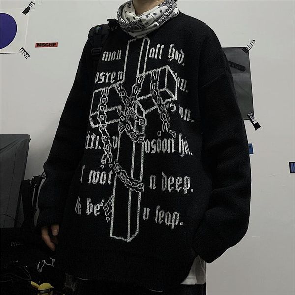 women's sweaters pullover sweater women loose oversized harajuku style religious gothic cross jacquard thickened men and knitted, White;black
women's sweaters pullover sweater women loose oversized harajuku style religious gothic cross jacquard thickened men and knitted, White;black