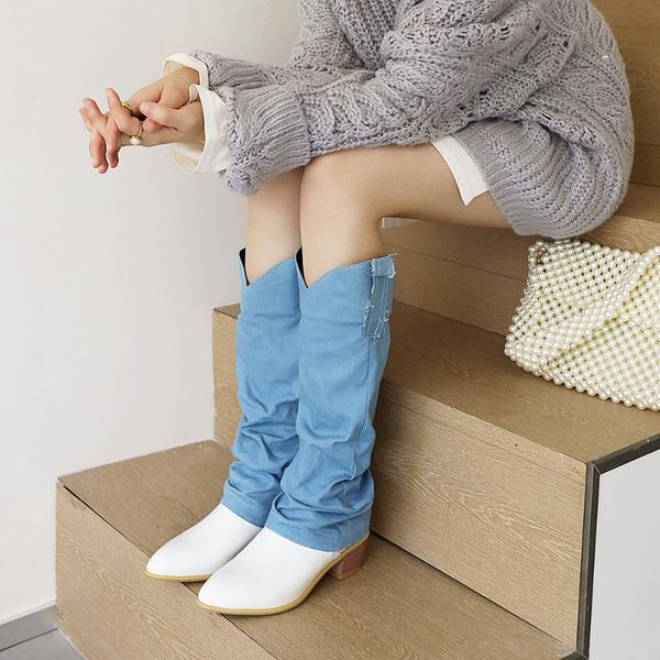 boots denim stitching microfiber fashion wood grain thick heel pointed toe street women's knee-length, Black
boots denim stitching microfiber fashion wood grain thick heel pointed toe street women's knee-length, Black