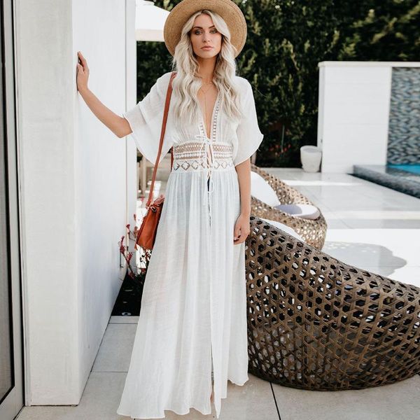 women's swimwear 2021 lace stitching beach holiday sunscreen shirt long cardigan bikini blouse, White;black
women's swimwear 2021 lace stitching beach holiday sunscreen shirt long cardigan bikini blouse, White;black