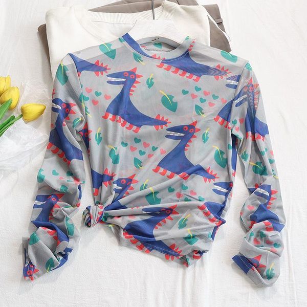 women's t-shirt print mesh tees round neck perspective clothes women bottoming t shirt femme long-sleeve pullovers streetwear top, White
women's t-shirt print mesh tees round neck perspective clothes women bottoming t shirt femme long-sleeve pullovers streetwear top, White