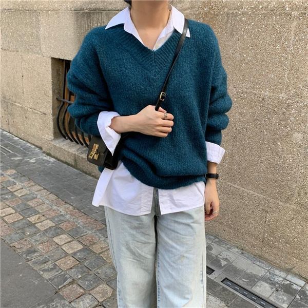 women's sweaters hzirip autumn winter elegant solid sweater ol work pullovers v-neck long sleeve loose warm knitted woman clothes, White;black
women's sweaters hzirip autumn winter elegant solid sweater ol work pullovers v-neck long sleeve loose warm knitted woman clothes, White;black