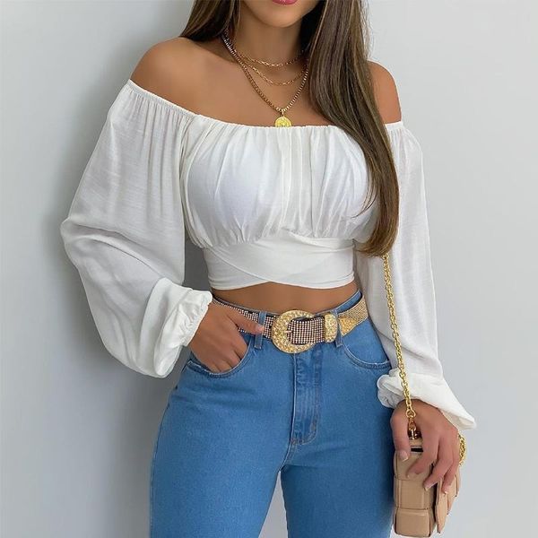 women's blouses & shirts 2021 summer women casual long sleeve white blouse bandage off shoulder ruched lantern solid color top
women's blouses & shirts 2021 summer women casual long sleeve white blouse bandage off shoulder ruched lantern solid color top