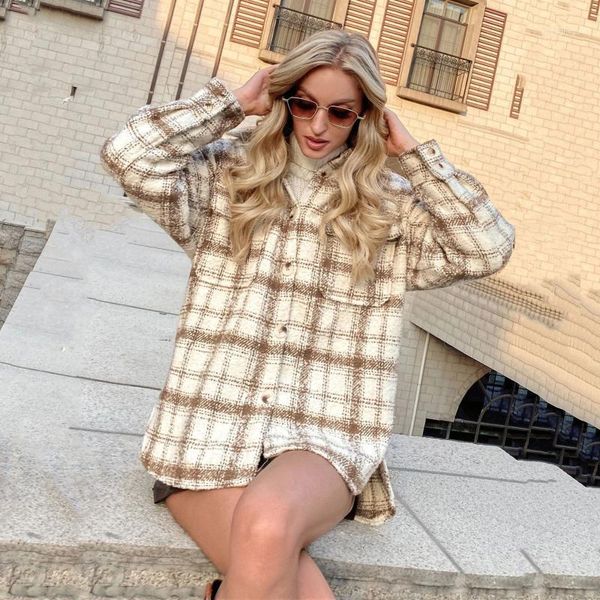 women's wool & blends women jacket coat pockets plaid print button turn down collar casual loose fall winter woolen warm fashion outerw, Black
women's wool & blends women jacket coat pockets plaid print button turn down collar casual loose fall winter woolen warm fashion outerw, Black