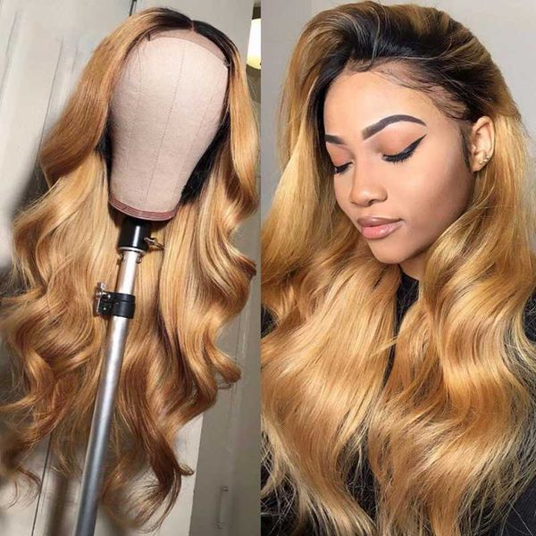 synthetic wigs ombre honey blonde 26 inch long lace front wig body wave baby hair for black women preplucked 180% density glueless