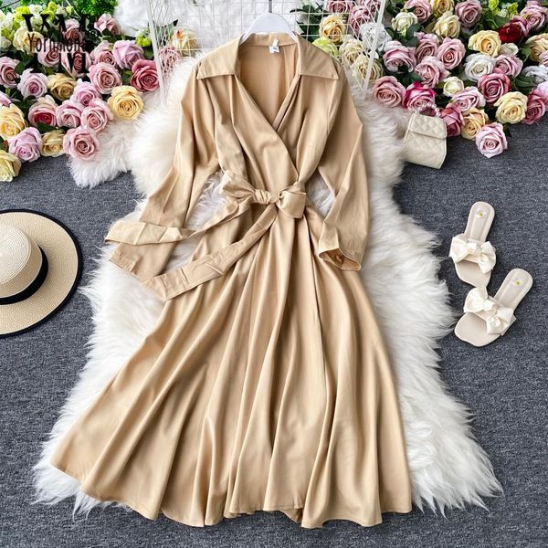 casual dresses yornmona 2021 brand fashion elegant sash bandage trench shirt dress women turn-down collar big swing long autumn vestidos, Black;gray
casual dresses yornmona 2021 brand fashion elegant sash bandage trench shirt dress women turn-down collar big swing long autumn vestidos, Black;gray