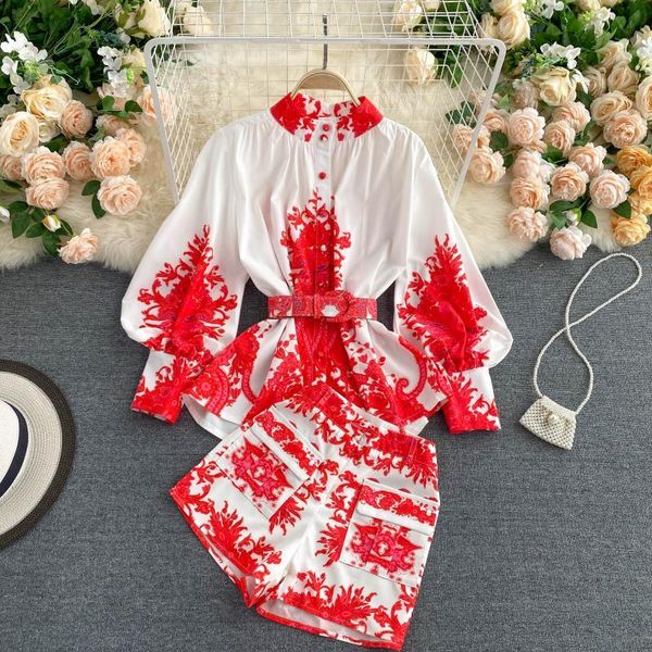 2021 female autumn new puff-neck style long sleeve print pattern shirt wide leg vintage shorts two pic set zxzq, Gray
2021 female autumn new puff-neck style long sleeve print pattern shirt wide leg vintage shorts two pic set zxzq, Gray