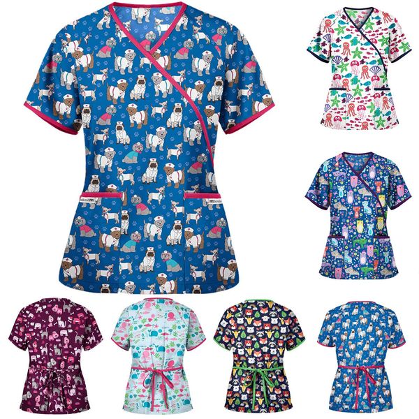 women's short pocket decorate on v blusa animal print labor uniform nurse (english) l73i, White;black
women's short pocket decorate on v blusa animal print labor uniform nurse (english) l73i, White;black
