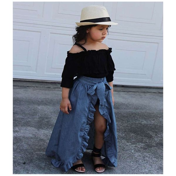 shoulder summer girls' half sve off suspender + split skirt three piece children's wear, White
shoulder summer girls' half sve off suspender + split skirt three piece children's wear, White