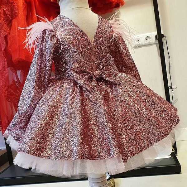 girl's dresses 2021 rose gold sequined flower girl ball gown feather long sleeve little kids birthday pageant wedding gowns, Red;yellow
girl's dresses 2021 rose gold sequined flower girl ball gown feather long sleeve little kids birthday pageant wedding gowns, Red;yellow