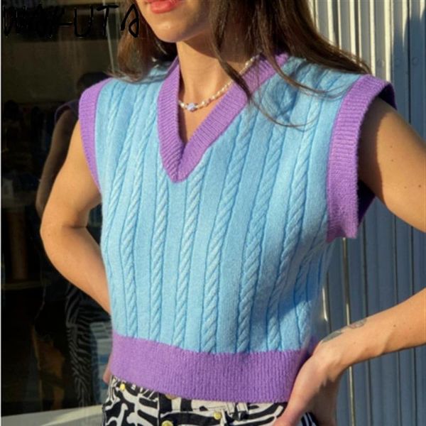 women's vests wakuta sweater vest autumn 2021 color-hit loose v neck knitted pullovers women fashion sleeveless knit office lady, Black;white
women's vests wakuta sweater vest autumn 2021 color-hit loose v neck knitted pullovers women fashion sleeveless knit office lady, Black;white