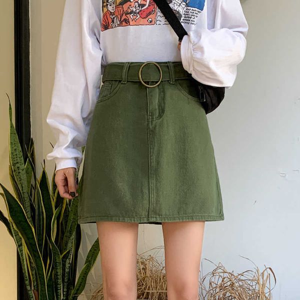3 color's skirt summer high waist s casual korean a-line mini harajuku minimalism denim with belt 210601, Black
3 color's skirt summer high waist s casual korean a-line mini harajuku minimalism denim with belt 210601, Black