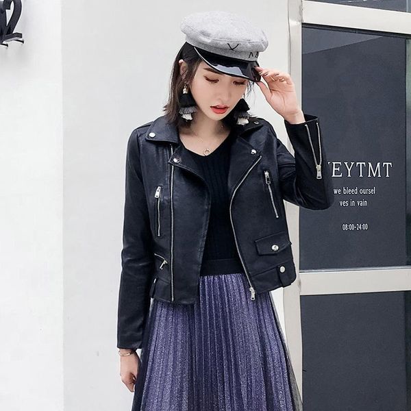 women's leather & faux 2021 womens spring autumn pu jacket short korean style thin locomotive coat high street hipster dating sweet coo, Black
women's leather & faux 2021 womens spring autumn pu jacket short korean style thin locomotive coat high street hipster dating sweet coo, Black