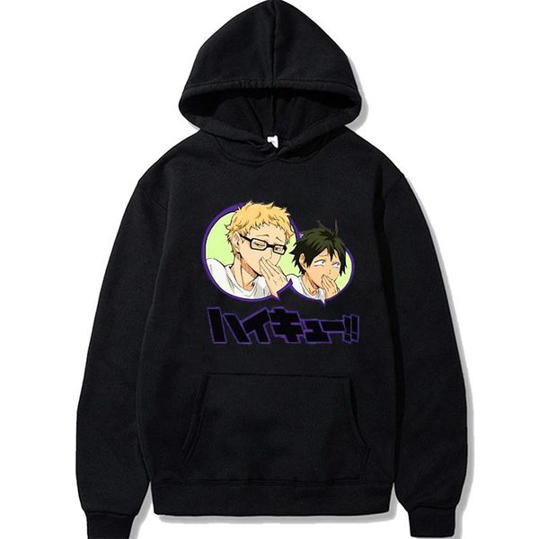 men's hoodies & sweatshirts anime haikyuu tsukishima kei print sweatshirt bokuto volleyball hoodie men funny hooded overszied warm, Black