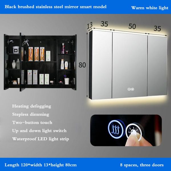 mirrors 120*80*13cm black stainless steel mirror cabinet smart anti-fog bathroom with lamp wall-mounted
mirrors 120*80*13cm black stainless steel mirror cabinet smart anti-fog bathroom with lamp wall-mounted