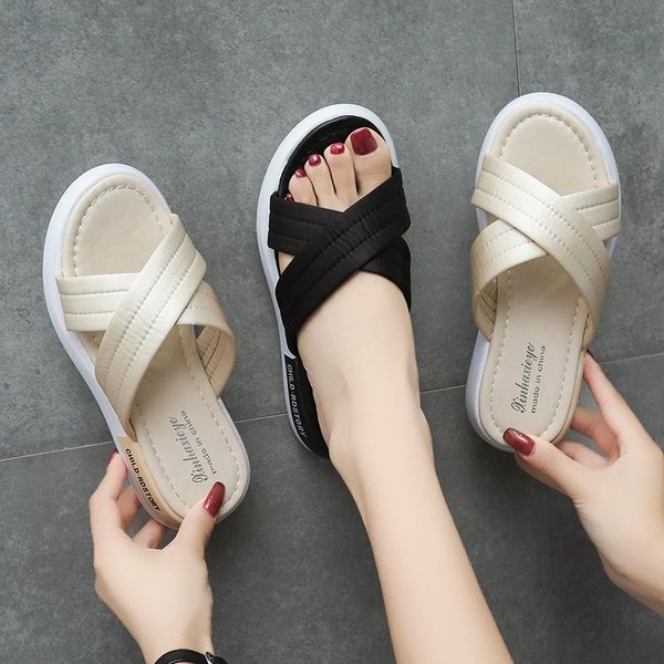 slippers fashion outer wear summer style women's flip flops thick-soled cross casual beach sandals x862, Black
slippers fashion outer wear summer style women's flip flops thick-soled cross casual beach sandals x862, Black