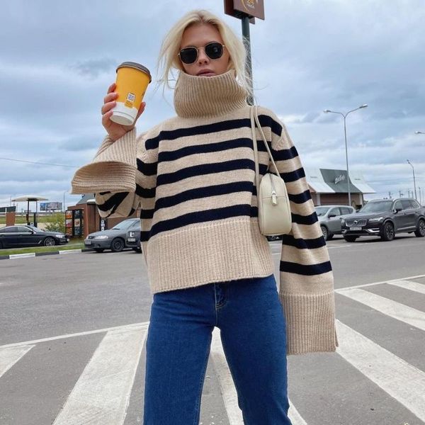 women's sweaters oversized striped slits turtleneck sweater korean style fall clothes for women wide sleeve kintted pullovers, White;black
women's sweaters oversized striped slits turtleneck sweater korean style fall clothes for women wide sleeve kintted pullovers, White;black