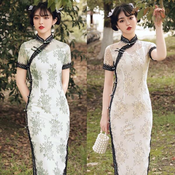 casual dresses 2021 summer high slit retro slim cheongsam young girl lace dress, Black;gray
casual dresses 2021 summer high slit retro slim cheongsam young girl lace dress, Black;gray