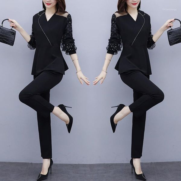 women's tracksuits autumn big yards gauze long sleeve splicing coat slacks two-piece western style fashion suits black outfit clothing, Gray
women's tracksuits autumn big yards gauze long sleeve splicing coat slacks two-piece western style fashion suits black outfit clothing, Gray