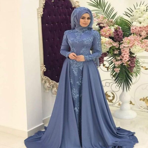 high neck long sleeves lace muslim evening dresses with appliques detachable train arabic saudi formal prom gowns, Black;red
high neck long sleeves lace muslim evening dresses with appliques detachable train arabic saudi formal prom gowns, Black;red