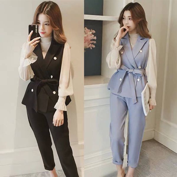 3 piece outfits of women spring autumn vest and white chiffon long harvest + pantsuit ensembles for women's clothes 2021 vqh0, Black;brown
3 piece outfits of women spring autumn vest and white chiffon long harvest + pantsuit ensembles for women's clothes 2021 vqh0, Black;brown