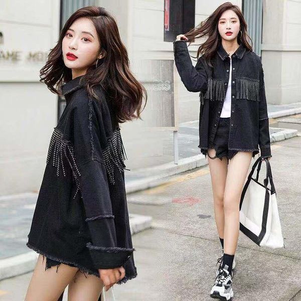 2021 vintage stylish fringe loose denim jacket coat women fashion long sleeve frayed trim ladies outerwear chaqueta mujer black, Black;brown
2021 vintage stylish fringe loose denim jacket coat women fashion long sleeve frayed trim ladies outerwear chaqueta mujer black, Black;brown