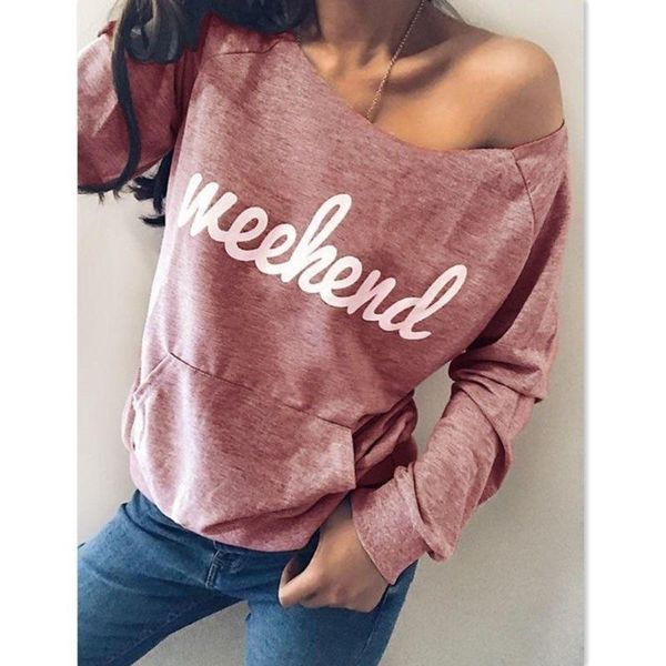 women's hoodies & sweatshirts one off shoulder weekend letter printed sweatshirt women spring streetwear pullover wdc2532, Black
women's hoodies & sweatshirts one off shoulder weekend letter printed sweatshirt women spring streetwear pullover wdc2532, Black