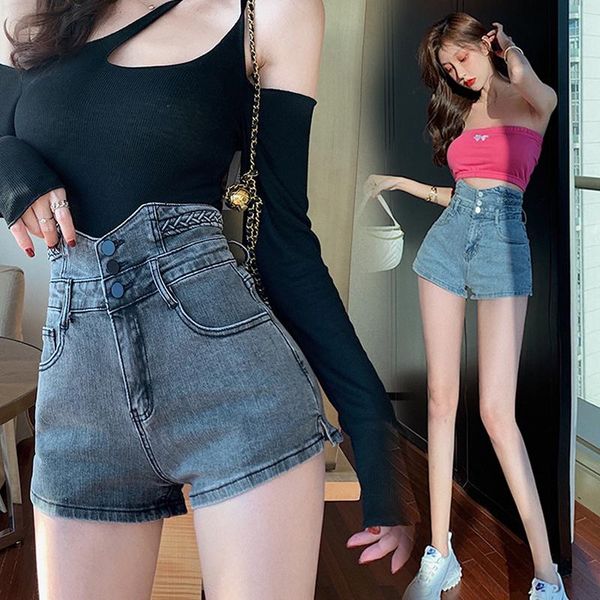 women's jeans women short denim retro high waist shorts summer, Blue