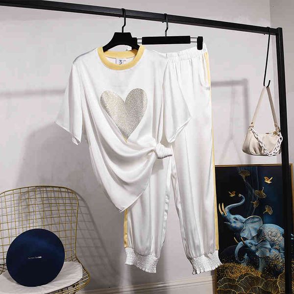 women's two piece pants casual summer european all-white sequins short sleeve love t down sports pants of two women's suit s3pm
women's two piece pants casual summer european all-white sequins short sleeve love t down sports pants of two women's suit s3pm