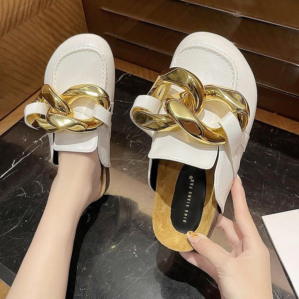 slippers women closed toe flat gold chain lazy mules shoes woman sandals 2021 summer soft pu leather casual slides female, Black
slippers women closed toe flat gold chain lazy mules shoes woman sandals 2021 summer soft pu leather casual slides female, Black