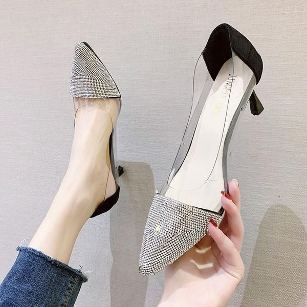 sandals single shoes women's spring 2021 korean fashion wild net red transparent rhinestone pointed casual high heels, Black
sandals single shoes women's spring 2021 korean fashion wild net red transparent rhinestone pointed casual high heels, Black