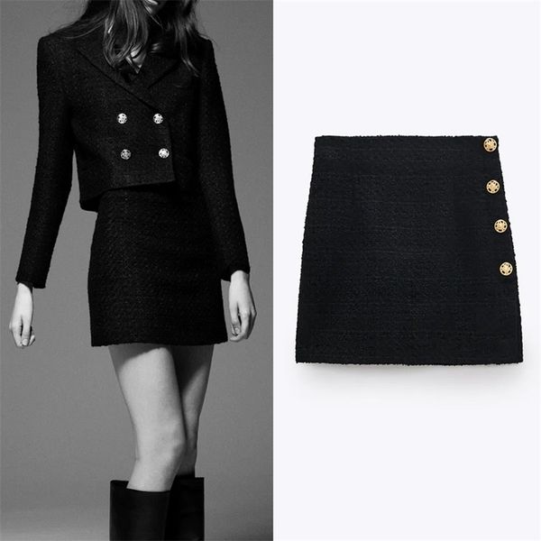 black mini skirts women za autumn winter vintage metal button high waist a-line skirt fashion office ladies skirts 210310
black mini skirts women za autumn winter vintage metal button high waist a-line skirt fashion office ladies skirts 210310