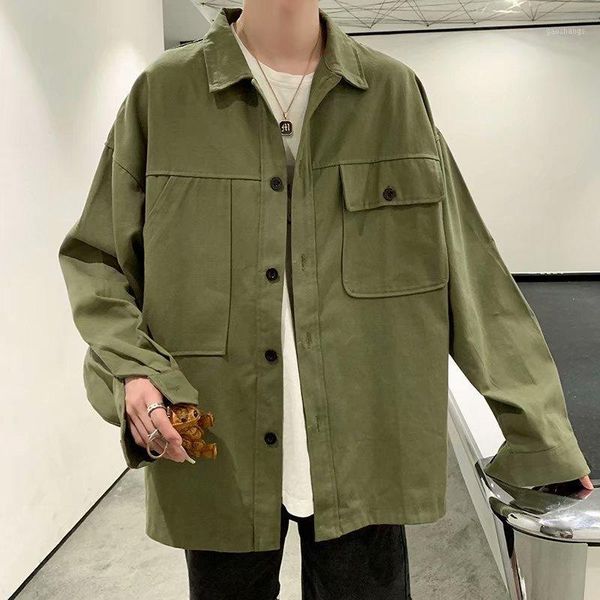 men's jackets 2021 autumn mens loose jacket single breasted cargo style coat long sleeve casual coats size m-2xl students k341, Black;brown
men's jackets 2021 autumn mens loose jacket single breasted cargo style coat long sleeve casual coats size m-2xl students k341, Black;brown