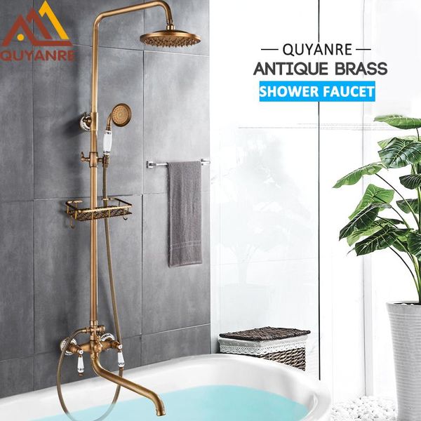 quyanre antique brass bathtub shower faucet set creamic deco 30cm long nose swivel spout commodity shelf wall bath shower system
quyanre antique brass bathtub shower faucet set creamic deco 30cm long nose swivel spout commodity shelf wall bath shower system