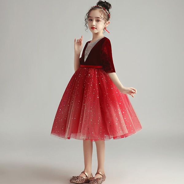 girl's dresses flower girl illusion sequined o-neck half princess knee-length lace tulle luxury burgundy lovely kids party gown h355, Red;yellow
girl's dresses flower girl illusion sequined o-neck half princess knee-length lace tulle luxury burgundy lovely kids party gown h355, Red;yellow