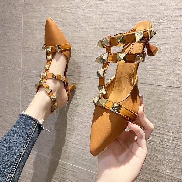 sandals women summer fashion pointed toe laies heel mules rivets high heels slippers, Black
sandals women summer fashion pointed toe laies heel mules rivets high heels slippers, Black