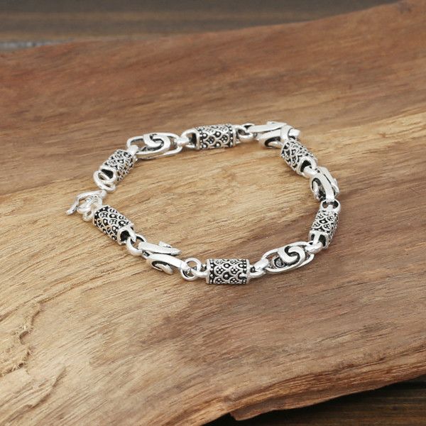 quality 925 sterling silver scroll link chain bracelets american european antique handmade vintage designer luxury jewelry accessories gifts, Black
quality 925 sterling silver scroll link chain bracelets american european antique handmade vintage designer luxury jewelry accessories gifts, Black