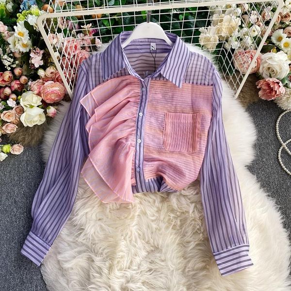 women's blouses & shirts 2021 spring women vintage blouse female loose turn down collar long sleeve ruffles shirt lady casual striped p, White
women's blouses & shirts 2021 spring women vintage blouse female loose turn down collar long sleeve ruffles shirt lady casual striped p, White