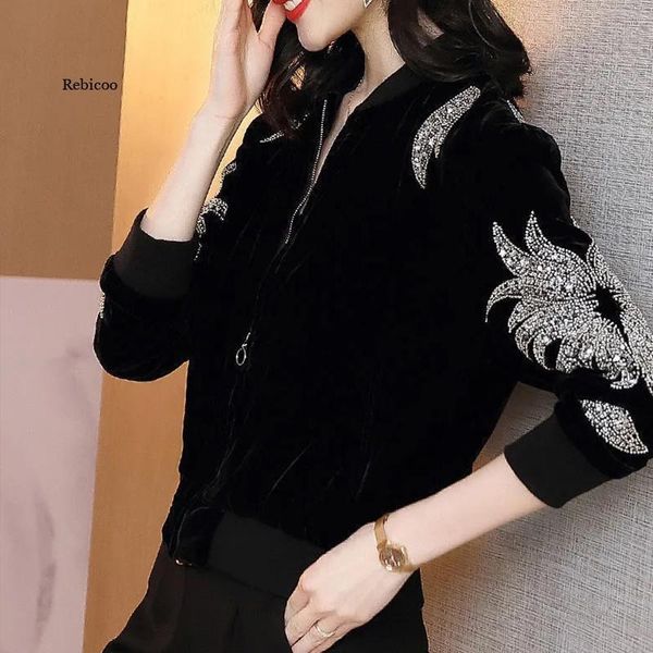 women's jackets spring retro bomber outerwear black velvet women jacket long sleeve baseball embroidered coat womens casual slim ladies, Black;brown
women's jackets spring retro bomber outerwear black velvet women jacket long sleeve baseball embroidered coat womens casual slim ladies, Black;brown