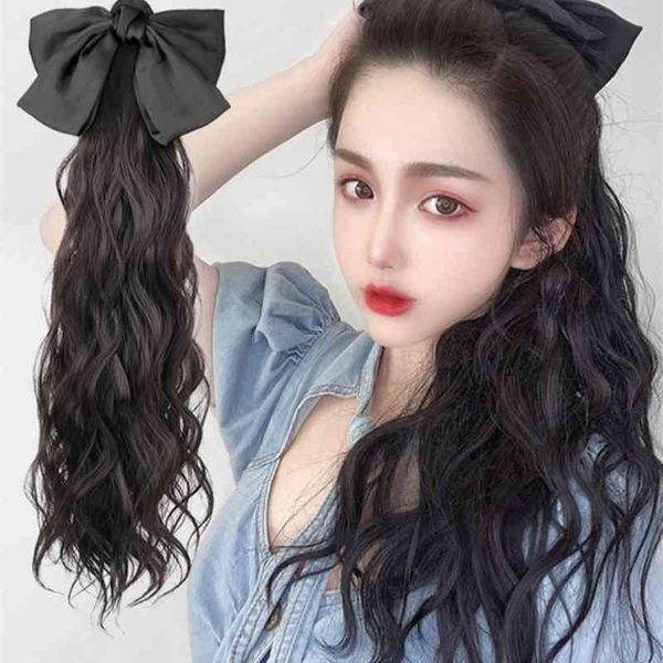 long curly bow wig horsetail chemical fiber high temperature silk new wig large wave hair patch, Black
long curly bow wig horsetail chemical fiber high temperature silk new wig large wave hair patch, Black