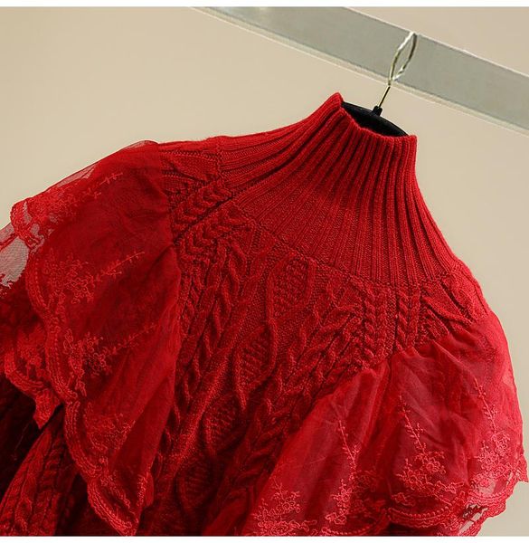 women's sweaters ruffled embroidered turtleneck red sweater for women 2021 spring korean style twist mesh stitching knitwear jumper pul, White;black
women's sweaters ruffled embroidered turtleneck red sweater for women 2021 spring korean style twist mesh stitching knitwear jumper pul, White;black