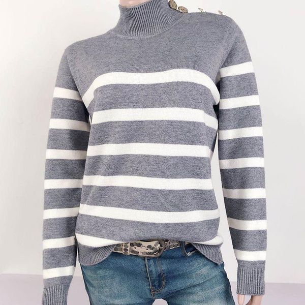 women's sweaters spring autumn high-neck turtelneck pullover knit sweater shoulder strap buttoned striped jumpers for women dropship, White;black
women's sweaters spring autumn high-neck turtelneck pullover knit sweater shoulder strap buttoned striped jumpers for women dropship, White;black