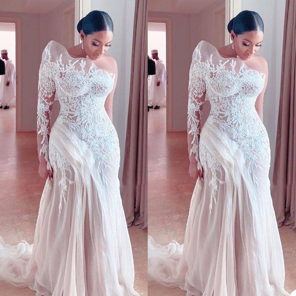 plus size mermaid wedding dresses unique one shoulder long sleeve lace bridal gowns beach wedding dress vestidos de novia, White
plus size mermaid wedding dresses unique one shoulder long sleeve lace bridal gowns beach wedding dress vestidos de novia, White