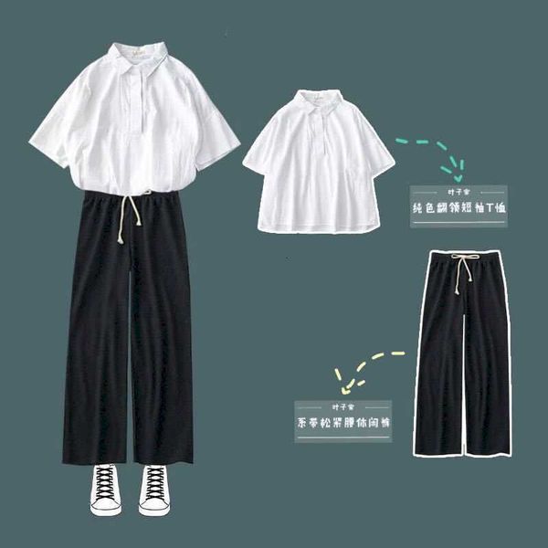 women's t-shirt suits college suit student korean loose short sleeve shirt nine-point wide-leg pants two piece set clothes women s, White
women's t-shirt suits college suit student korean loose short sleeve shirt nine-point wide-leg pants two piece set clothes women s, White
