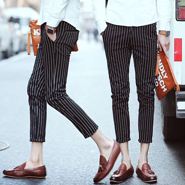 casual men cotton plus size pants hair stylist trousers mens stripe ninth slim pencil nightclubs men's, Black
casual men cotton plus size pants hair stylist trousers mens stripe ninth slim pencil nightclubs men's, Black