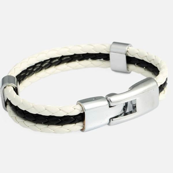 link, chain 12mm wide strand rope braided mens womens man-made leather bracelet wristband stainless steel clasp white black color dlb384
link, chain 12mm wide strand rope braided mens womens man-made leather bracelet wristband stainless steel clasp white black color dlb384