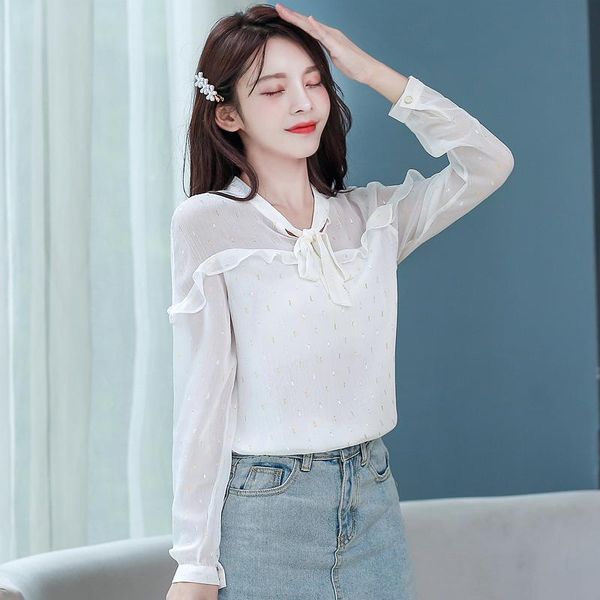 women's blouses & shirts chiffon shirt autumn 2021 long-sleeved small fashion western style design sensual women, White
women's blouses & shirts chiffon shirt autumn 2021 long-sleeved small fashion western style design sensual women, White