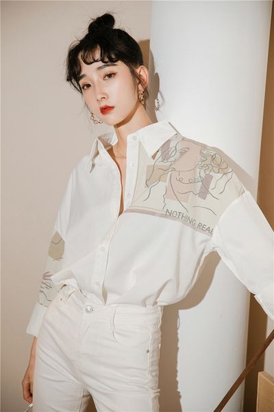 2021 autumn new design turn down collar shirt abstract printing patchwork all-match blouse women's fashion jy90, White;black
2021 autumn new design turn down collar shirt abstract printing patchwork all-match blouse women's fashion jy90, White;black