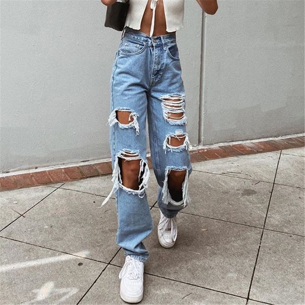 finger women high waist denim jean knop pocket gat shredded jeans plus size loose elastic broek blue, black streetwear
finger women high waist denim jean knop pocket gat shredded jeans plus size loose elastic broek blue, black streetwear